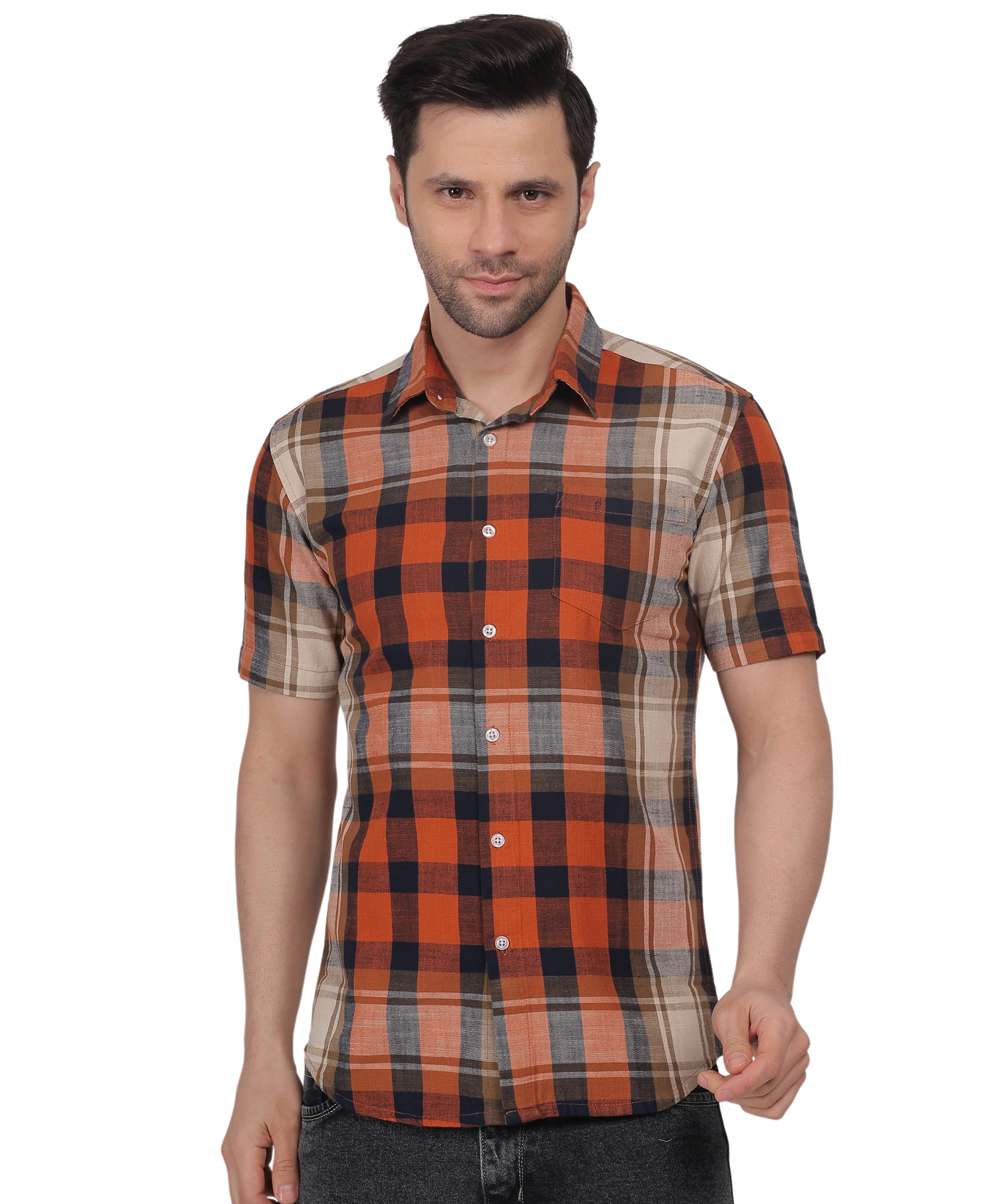 Orange checked half sleeve Shirt - Image 5
