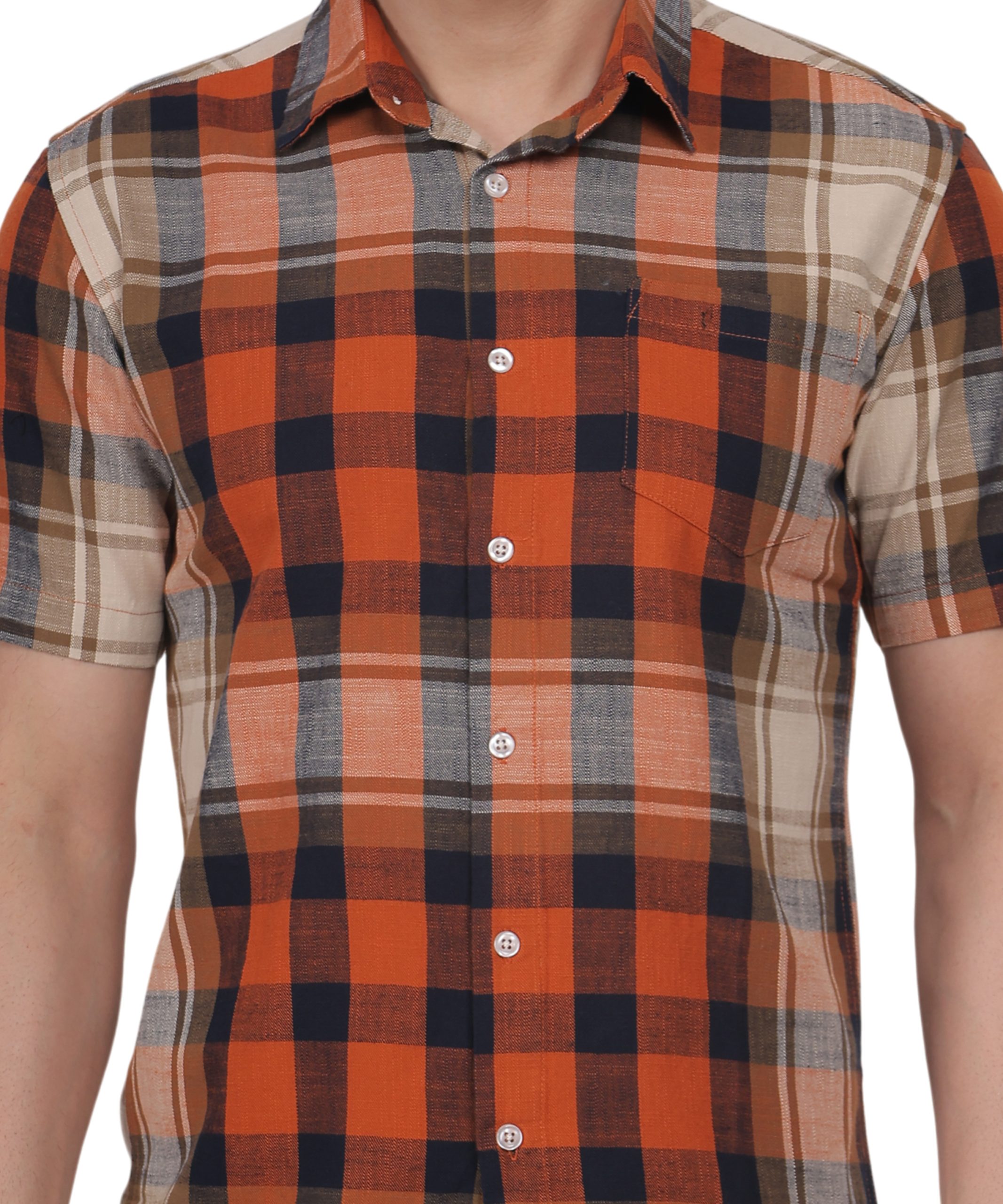 Orange checked half sleeve Shirt - Image 3