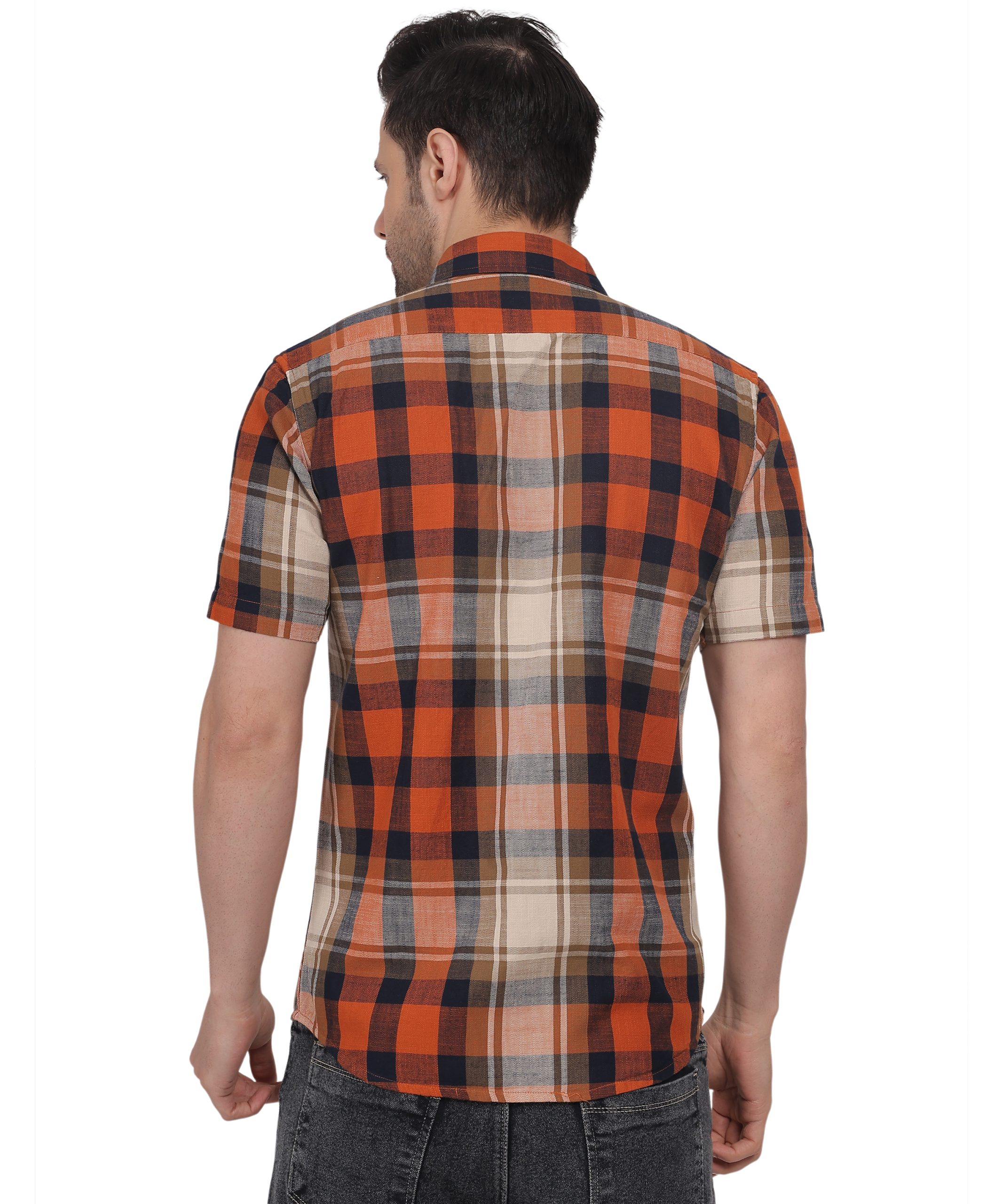Orange checked half sleeve Shirt - Image 2